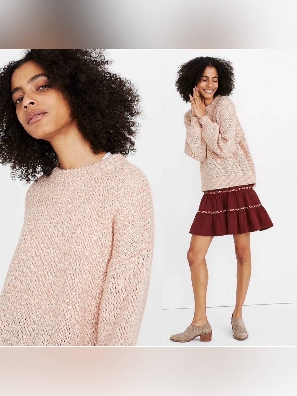 Madewell Baez Pullover Knit Marled Pink Sweater Cotton Wool Alpaca Blend Small
